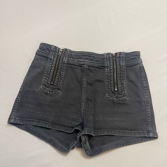 Free People Black Grey Zipper Denim Shorts Size 26 - Picture 1 of 7